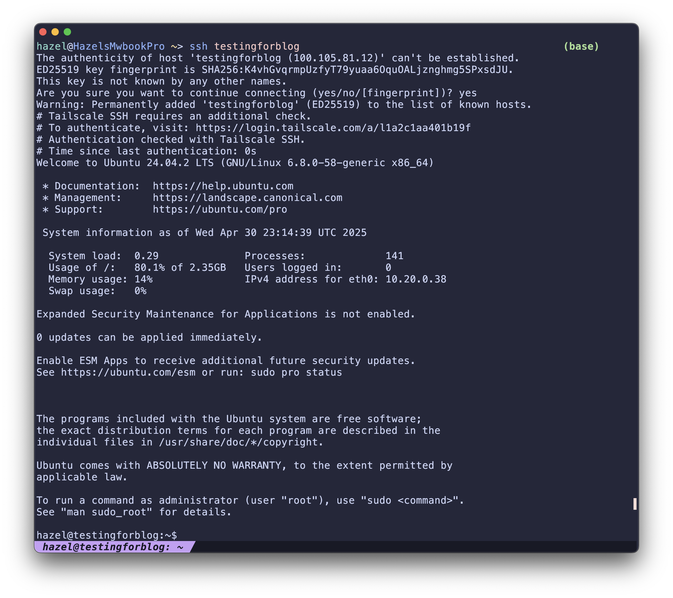 Image showing SSH working